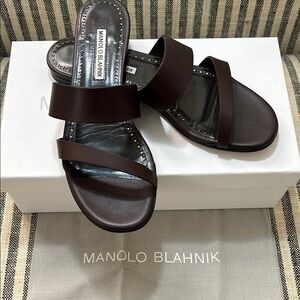Manolo Blahnik Dark Brown Slide Sandals- Size 8.5